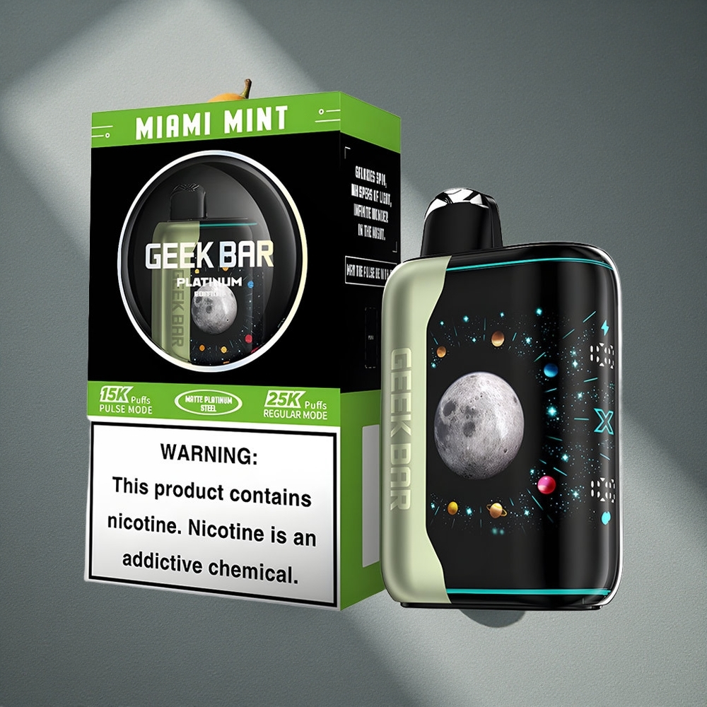 GEEK BAR Platinum Edition Hasta 25000 Caladas Miami Menta Acero Platino Mate Premium Peru por mayor