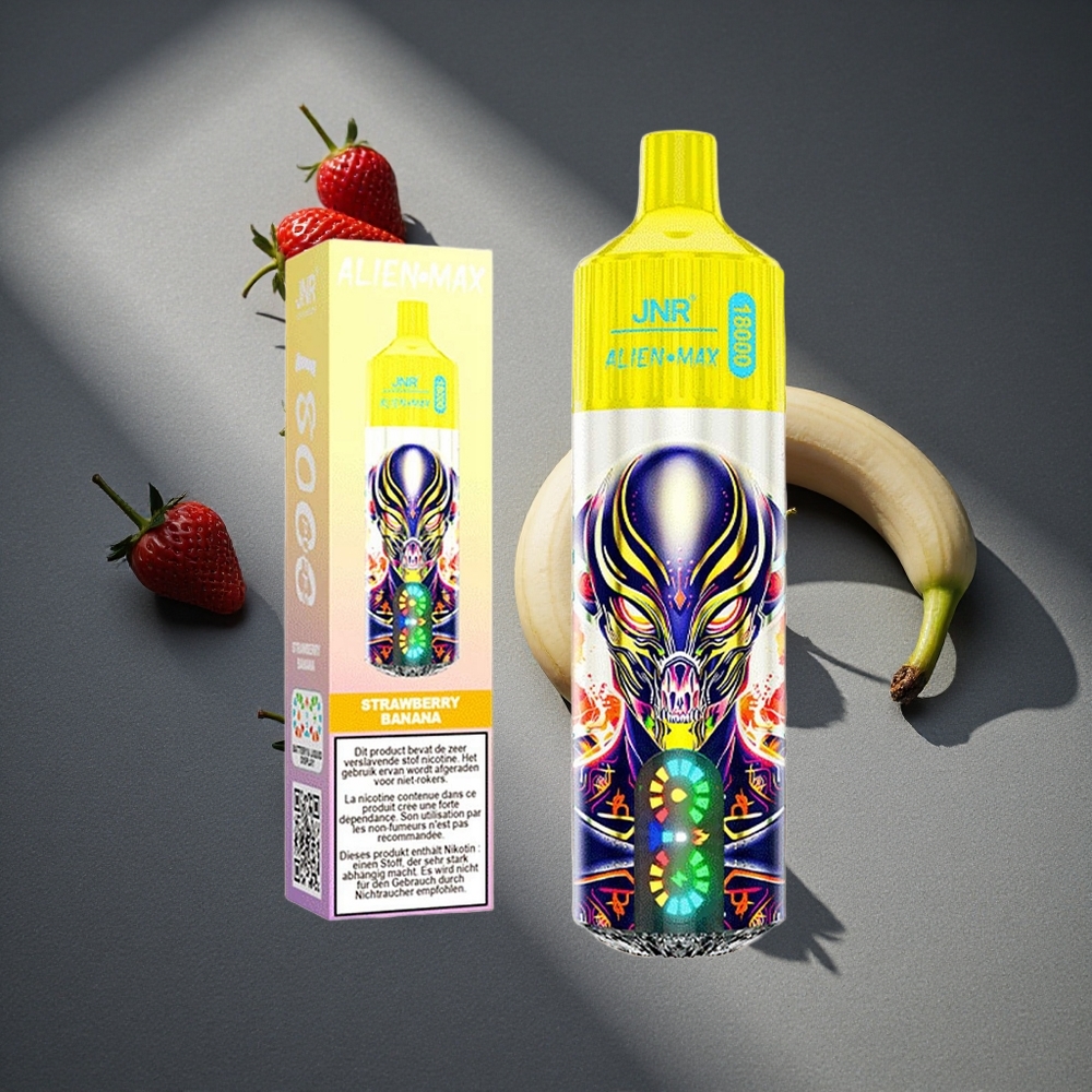 JNR Alien Max 18000 Puffs Fresa Plátano Pantalla LED Inteligente Peru por mayor