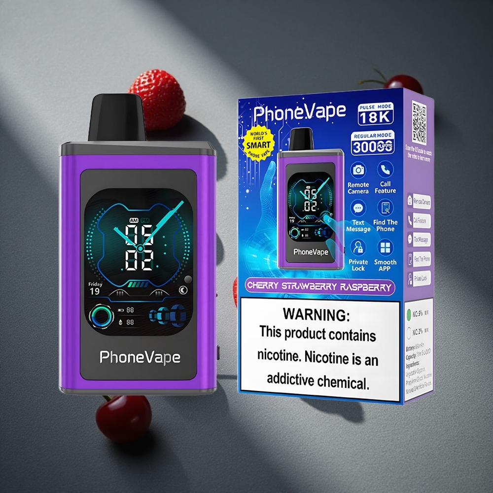 JNR PhoneVape 30000 chupadas Vape Desechable Cereza Fresa Frambuesa Pantalla Completa Peru por mayor