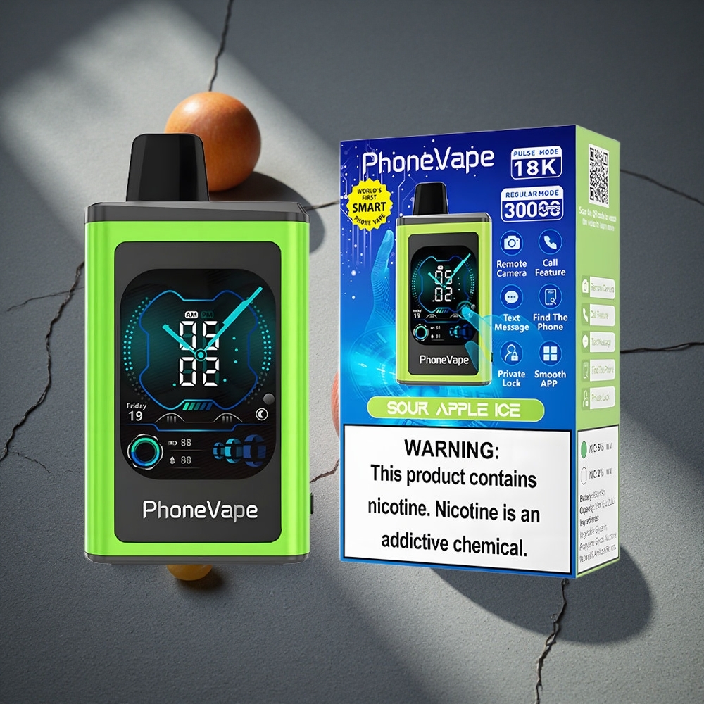 JNR PhoneVape 30000 chupadas Vape Desechable Manzana Ácida Helada Pantalla Completa Peru por mayor