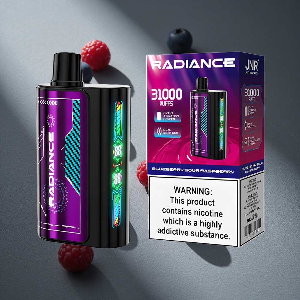 JNR Radiance 31000 Caladas Vape Desechable Arándano Frambuesa Ácida Pantalla Inteligente Animada Peru por mayor