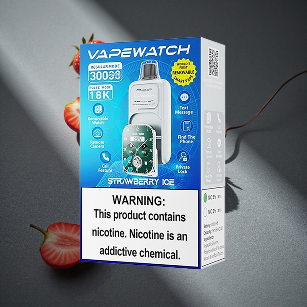 JNR VapeWatch 30000 Puffs Vape Desechable Fresa Hielo 19mL Capacidad de E-líquido Peru por mayor